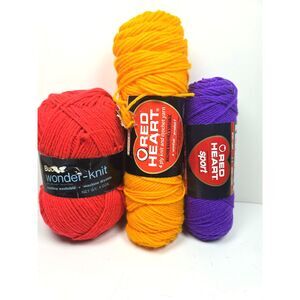 Yarn Skeins Lot Bright Colors X 3 Acrylic Solid Orange Red Purple 3 & 4 Weight